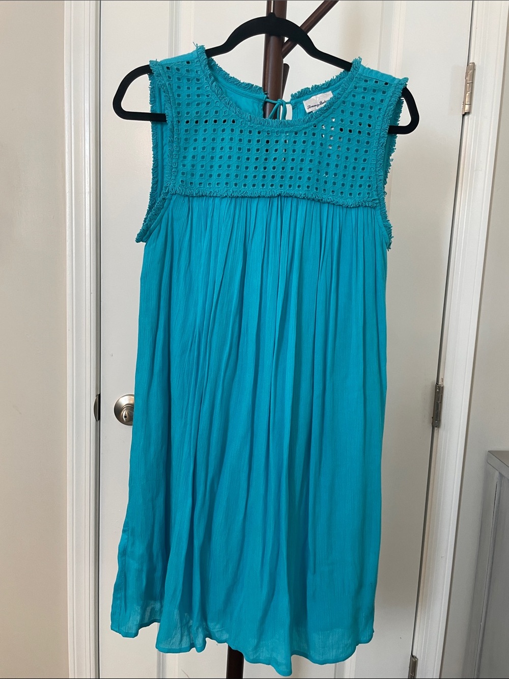 Tommy Bahama Teal Crochet Yoke Sleeveless Sundress